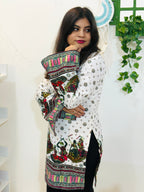 Nritya Pearl Cotton Kurti (White & Green)