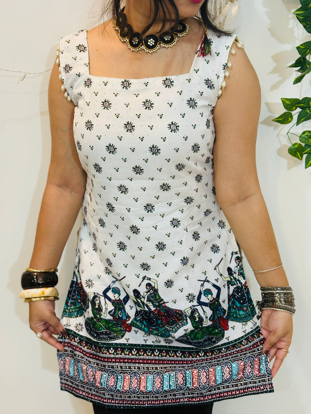 Nritya Corset Cotton Kurti (White & Blue)