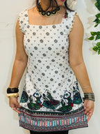 Nritya Corset Cotton Kurti (White & Blue)