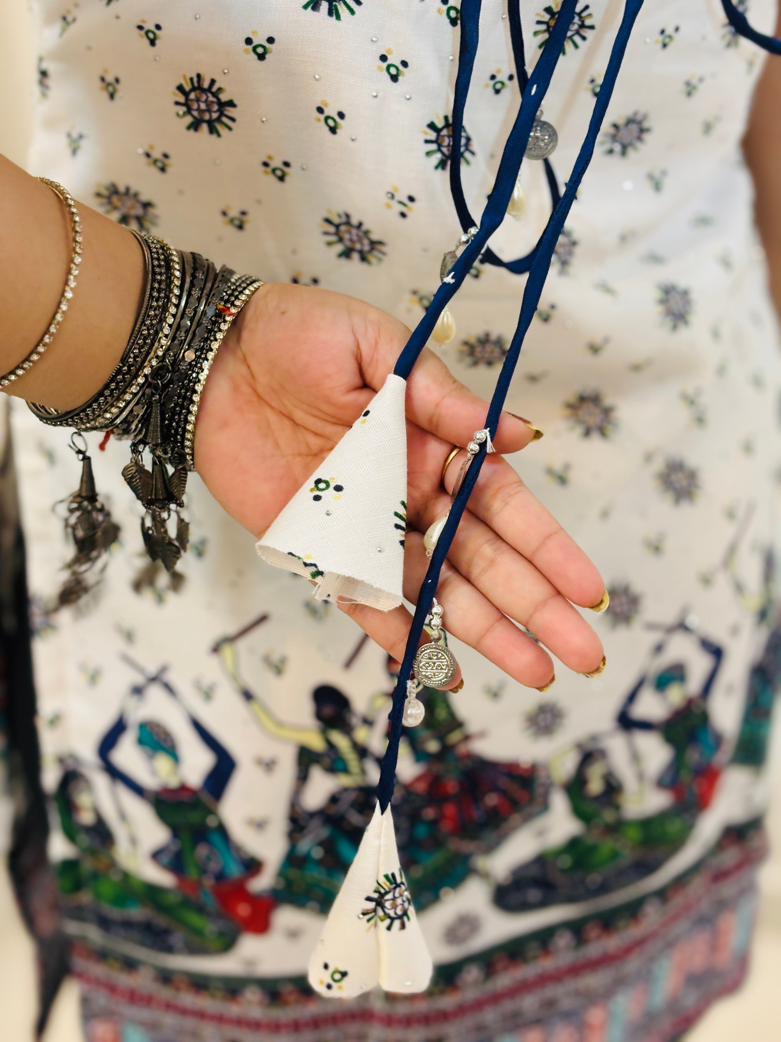 Nritya Corset Cotton Kurti (White & Blue)