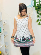Nritya Corset Cotton Kurti (White & Blue)