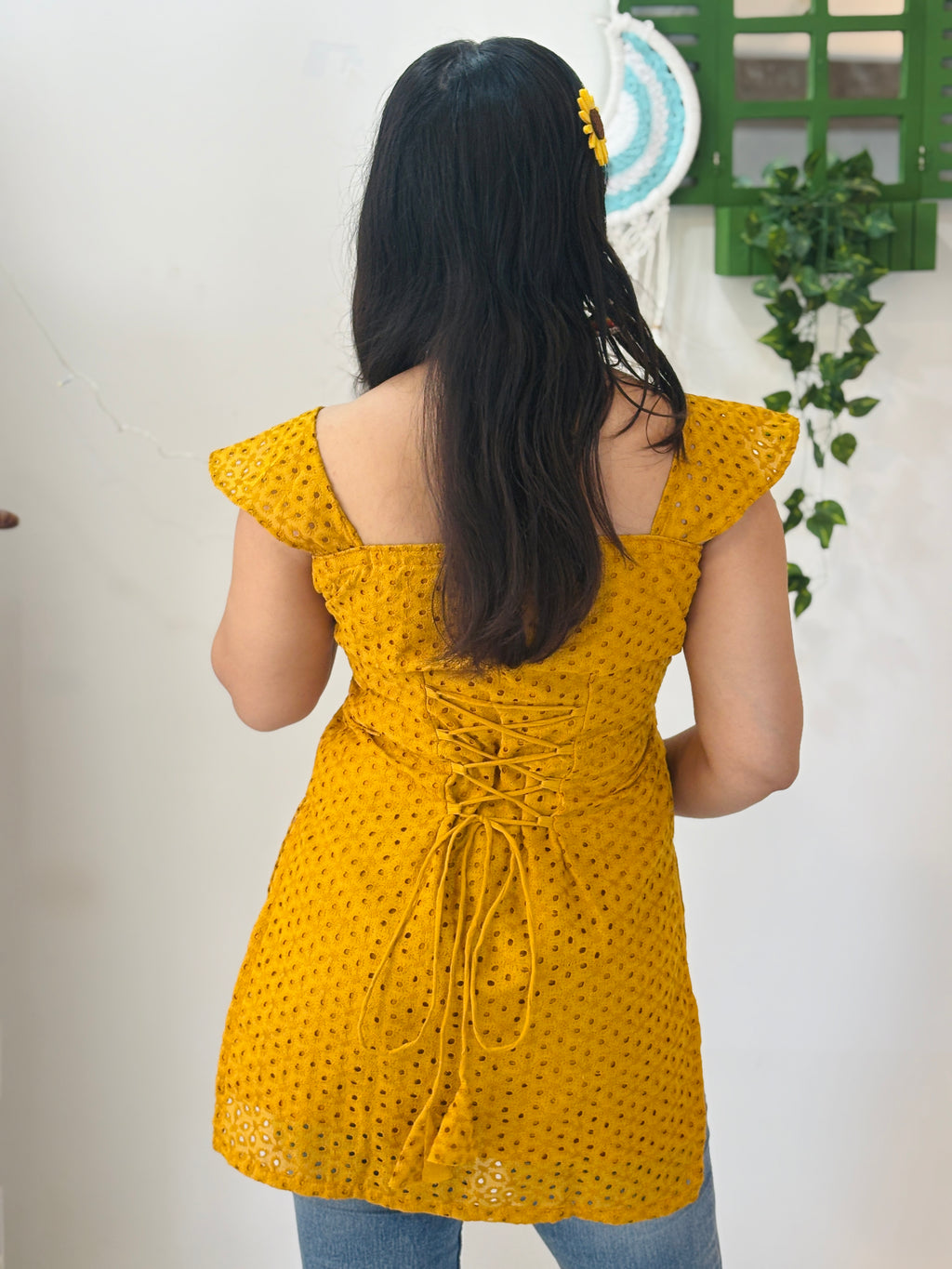 Mustard Hakoba Chikan Kurti