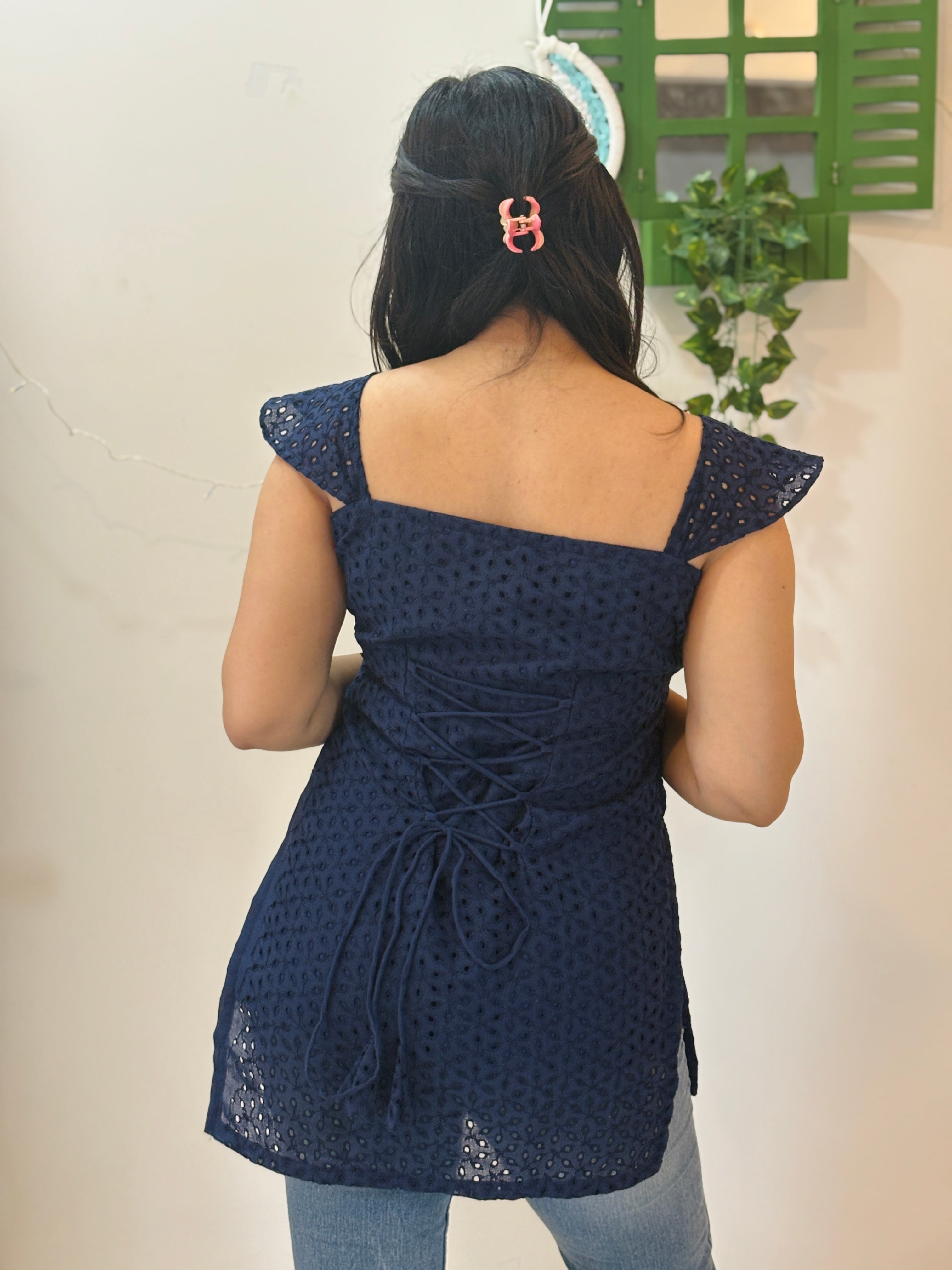 Navy Blue Hakoba Chikan Kurti