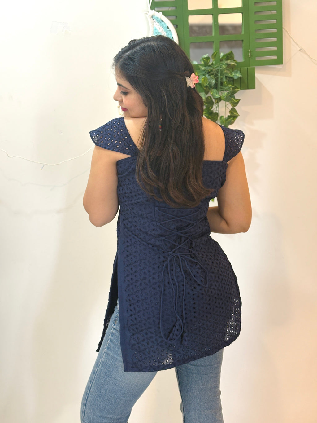 Navy Blue Hakoba Chikan Kurti
