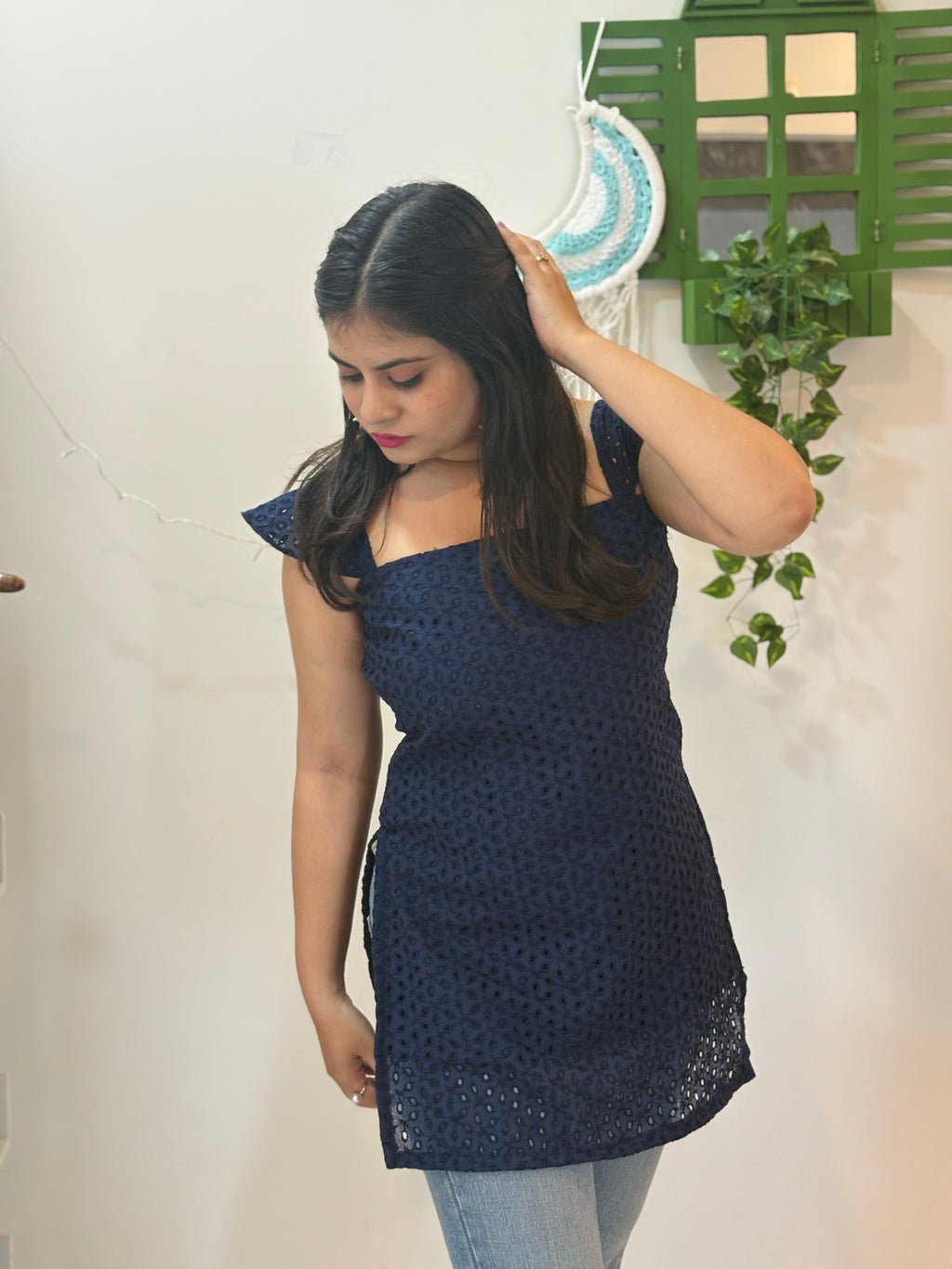 Navy Blue Hakoba Chikan Kurti