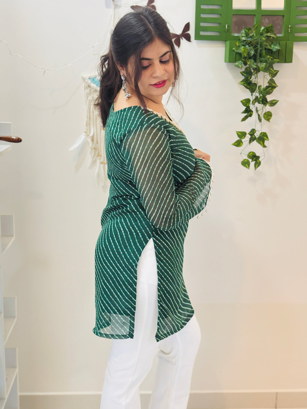 Emerald Pearl Lace Kota Doria Kurti