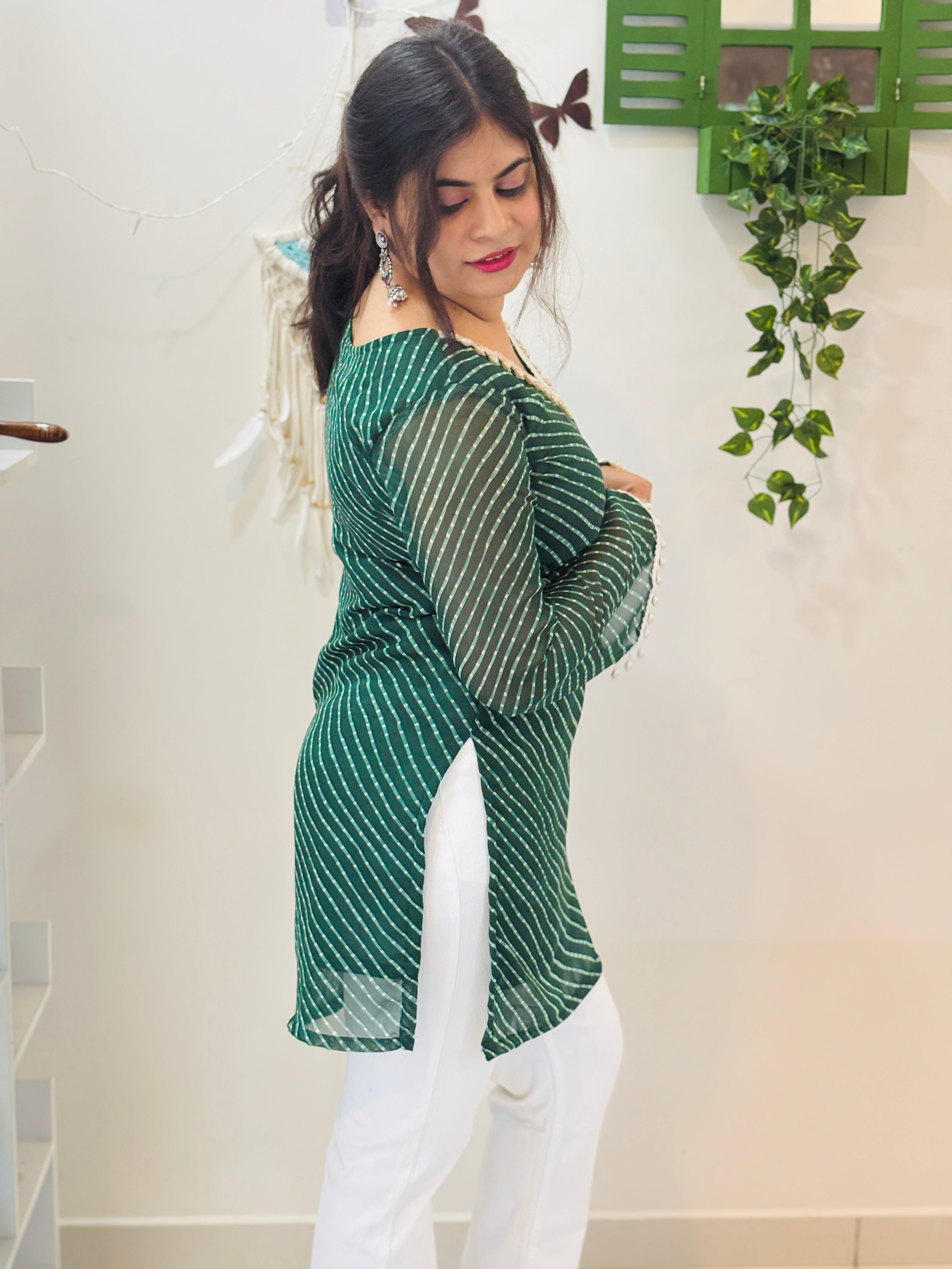 Emerald Pearl Lace Kota Doria Kurti
