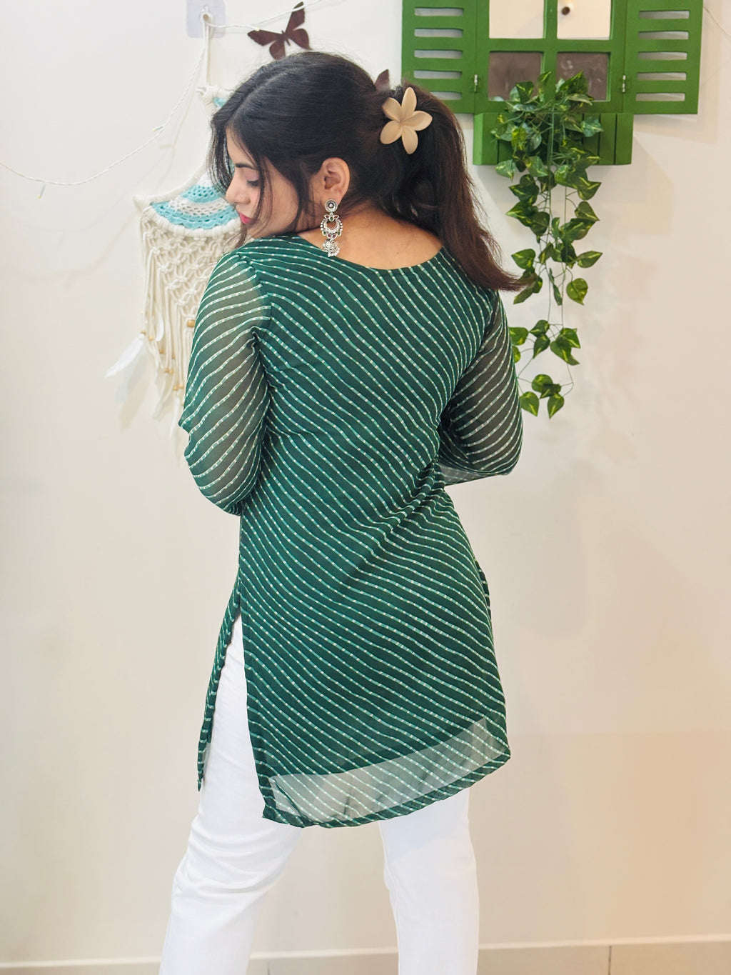 Emerald Pearl Lace Kota Doria Kurti