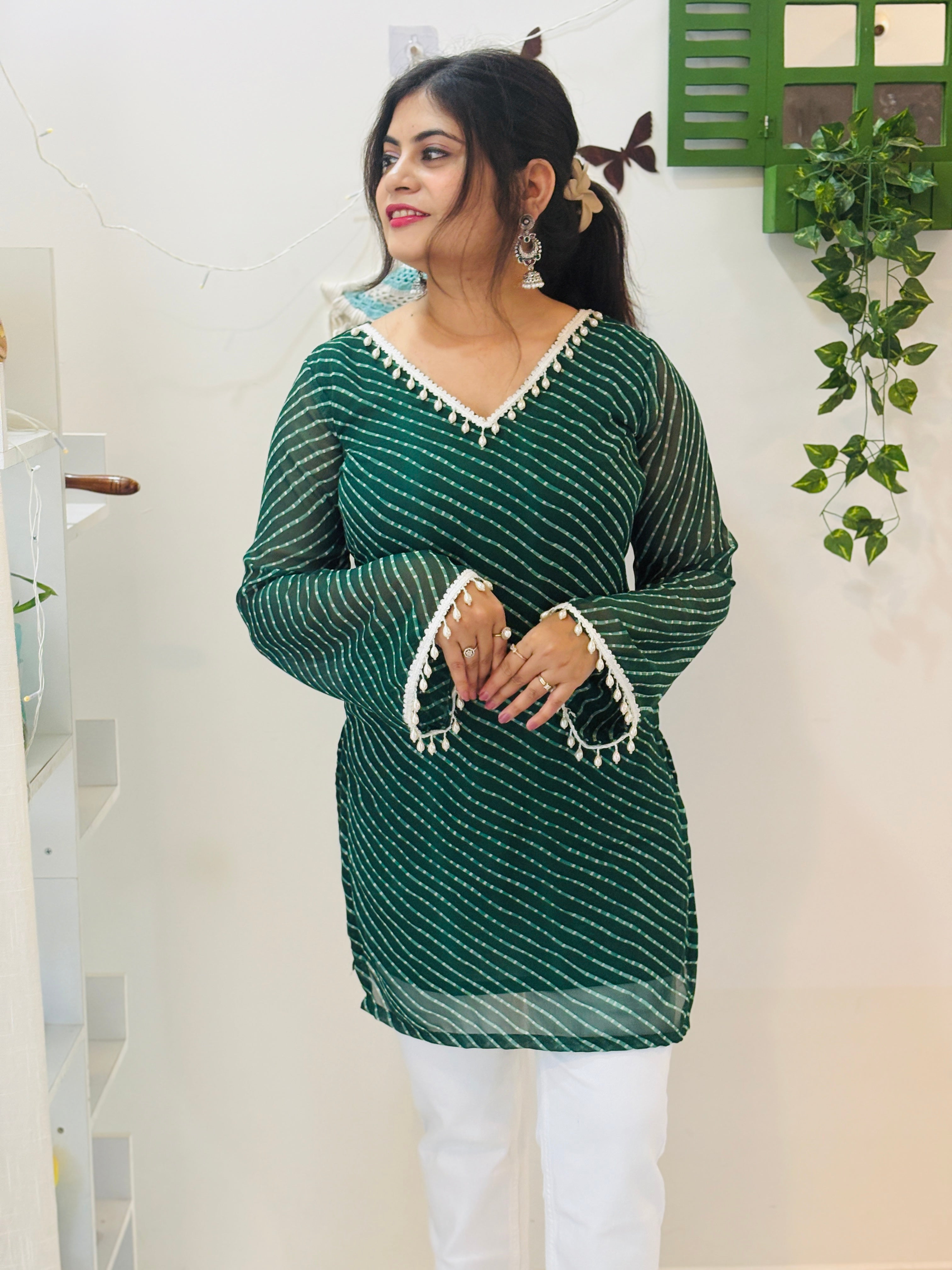 Emerald Pearl Lace Kota Doria Kurti