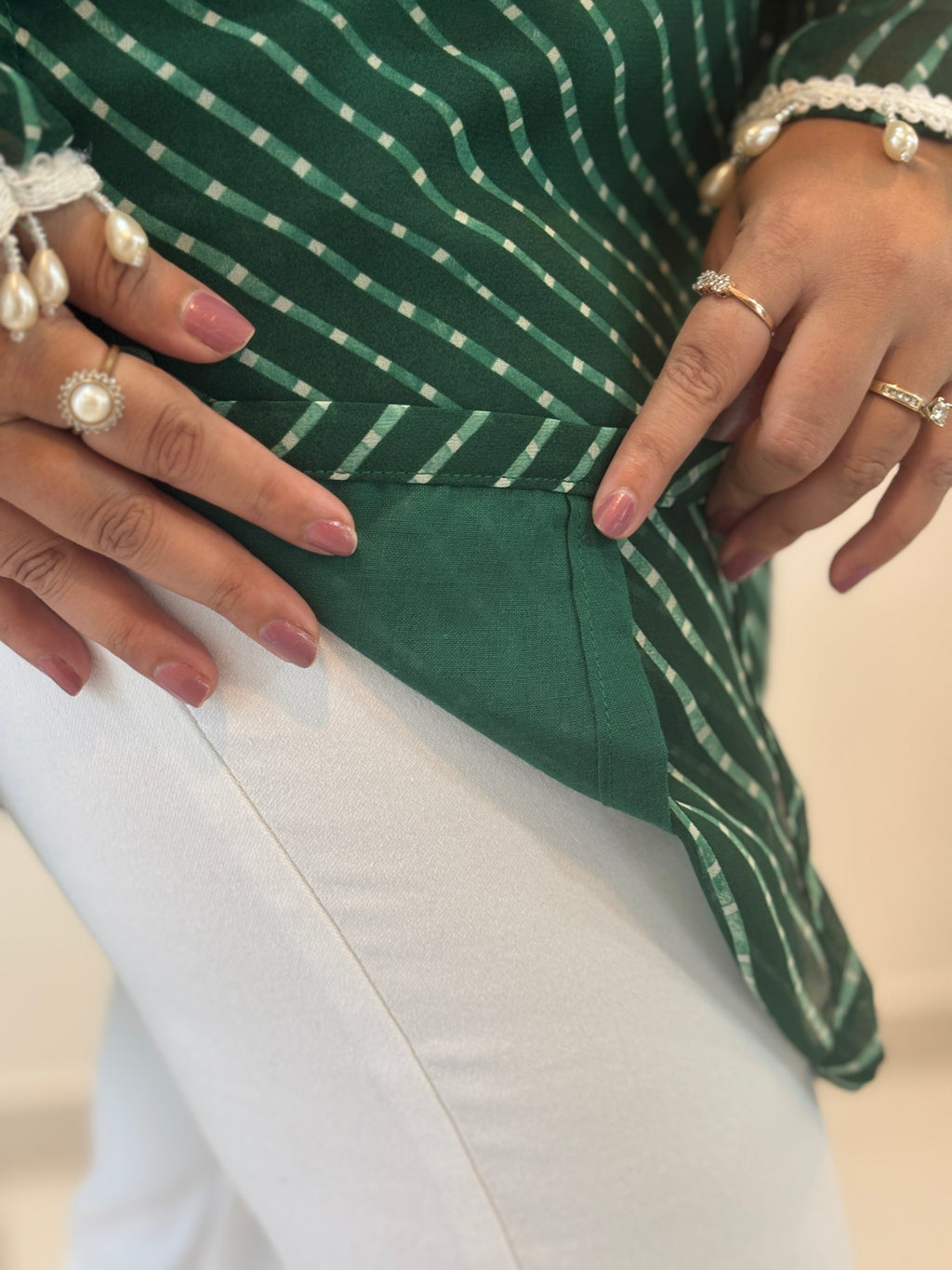 Emerald Pearl Lace Kota Doria Kurti