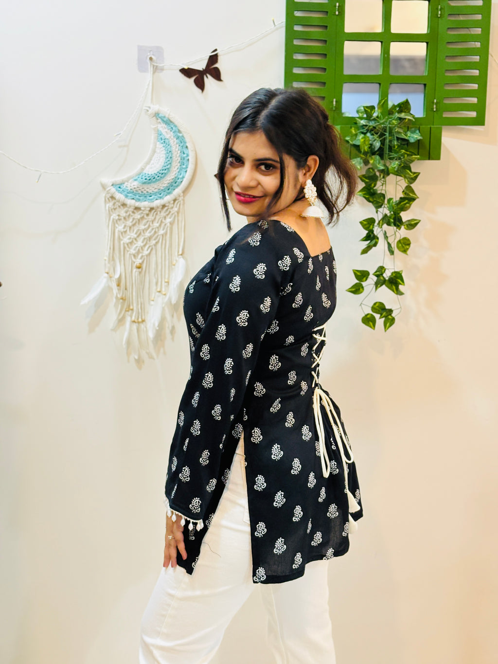 Black Pearl Bell Sleeve Kurti