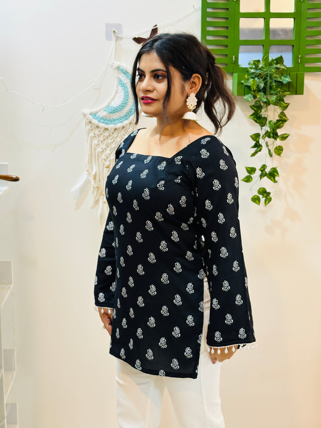 Black Pearl Bell Sleeve Kurti