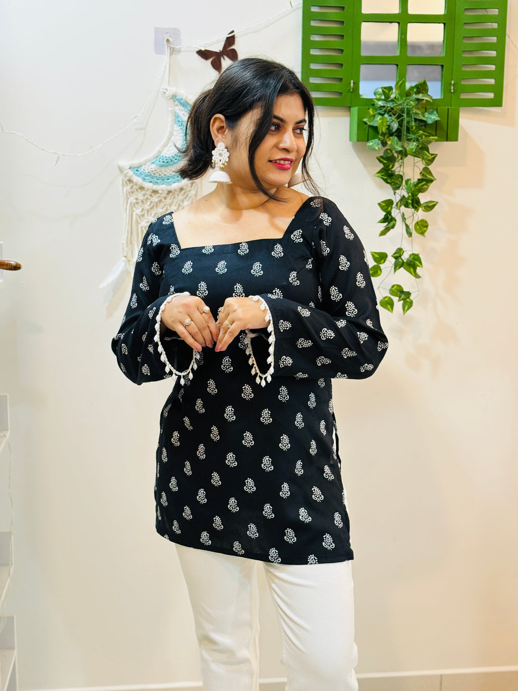 Black Pearl Bell Sleeve Kurti