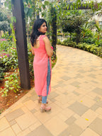 Coral Glow Kaudi-Back Slit Kurti
