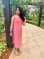 Coral Glow Kaudi-Back Slit Kurti