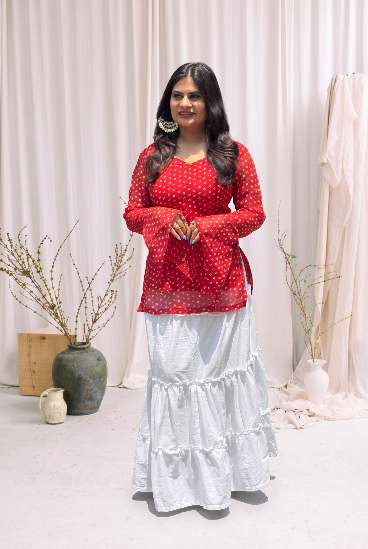 Sindoori Chauk Bandhani Kurti