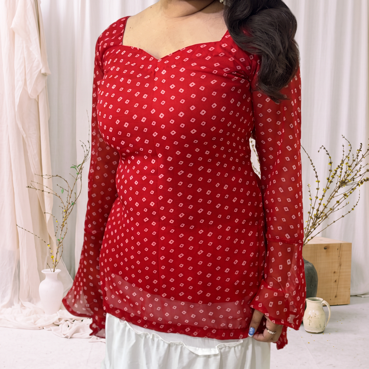 Sindoori Chauk Bandhani Kurti