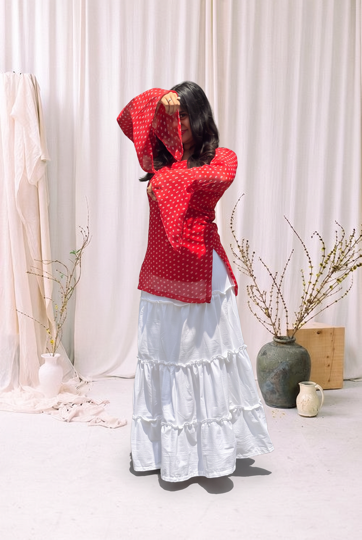 Sindoori Chauk Bandhani Kurti