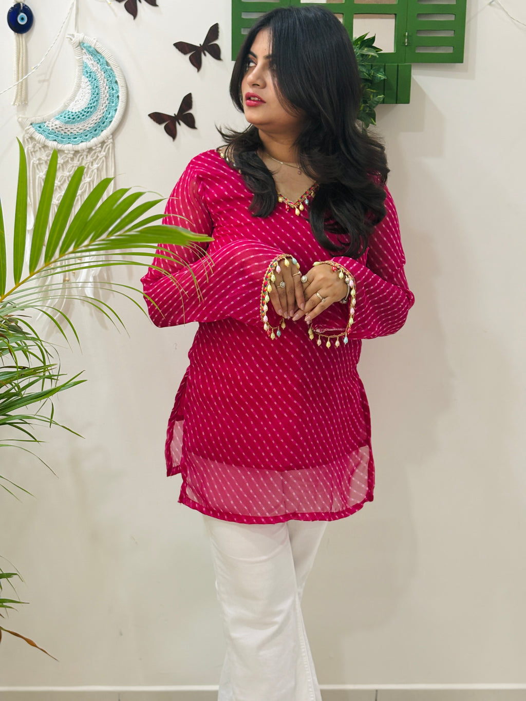Pink Kota Doria Kurti