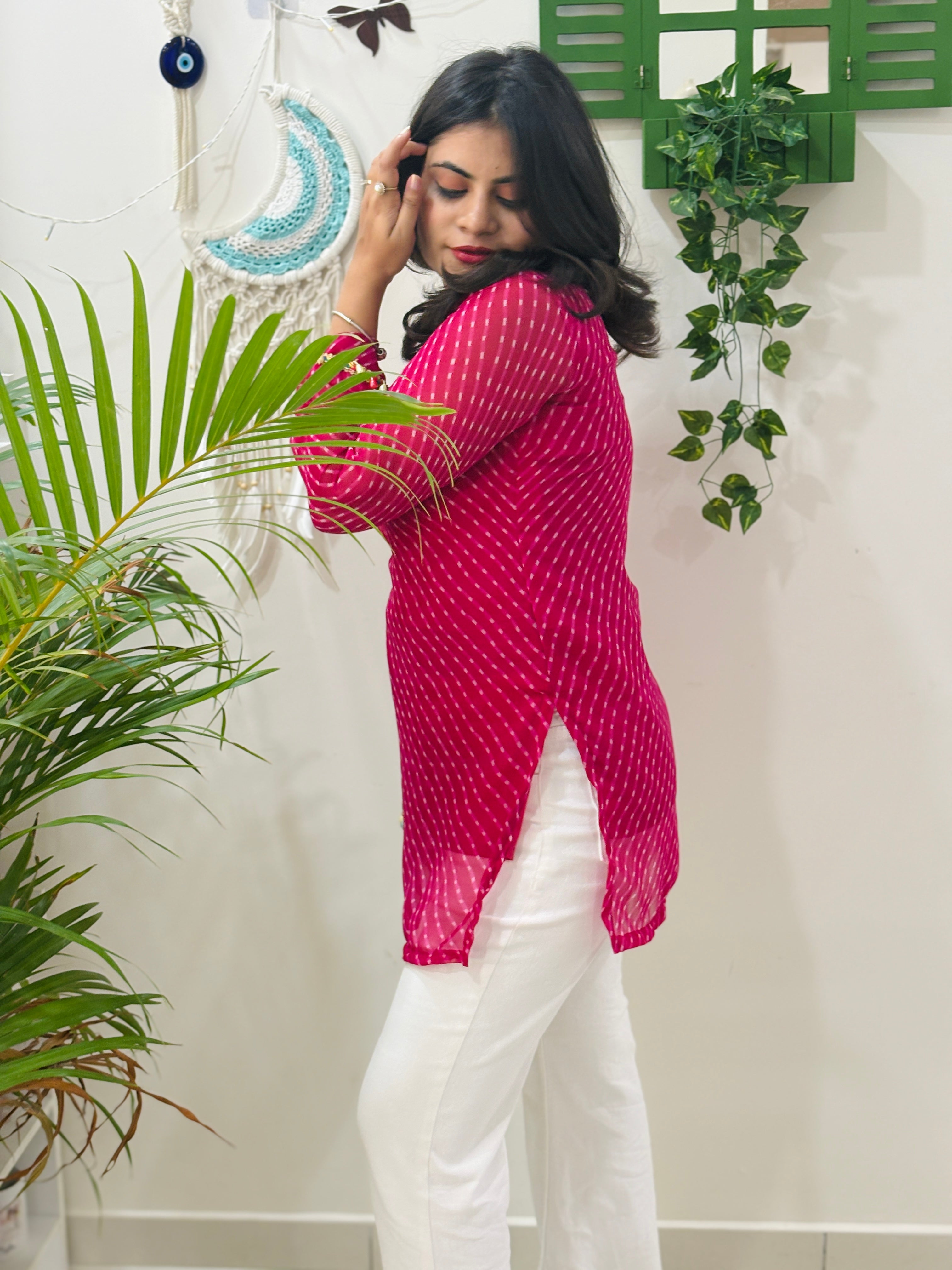 Pink Kota Doria Kurti
