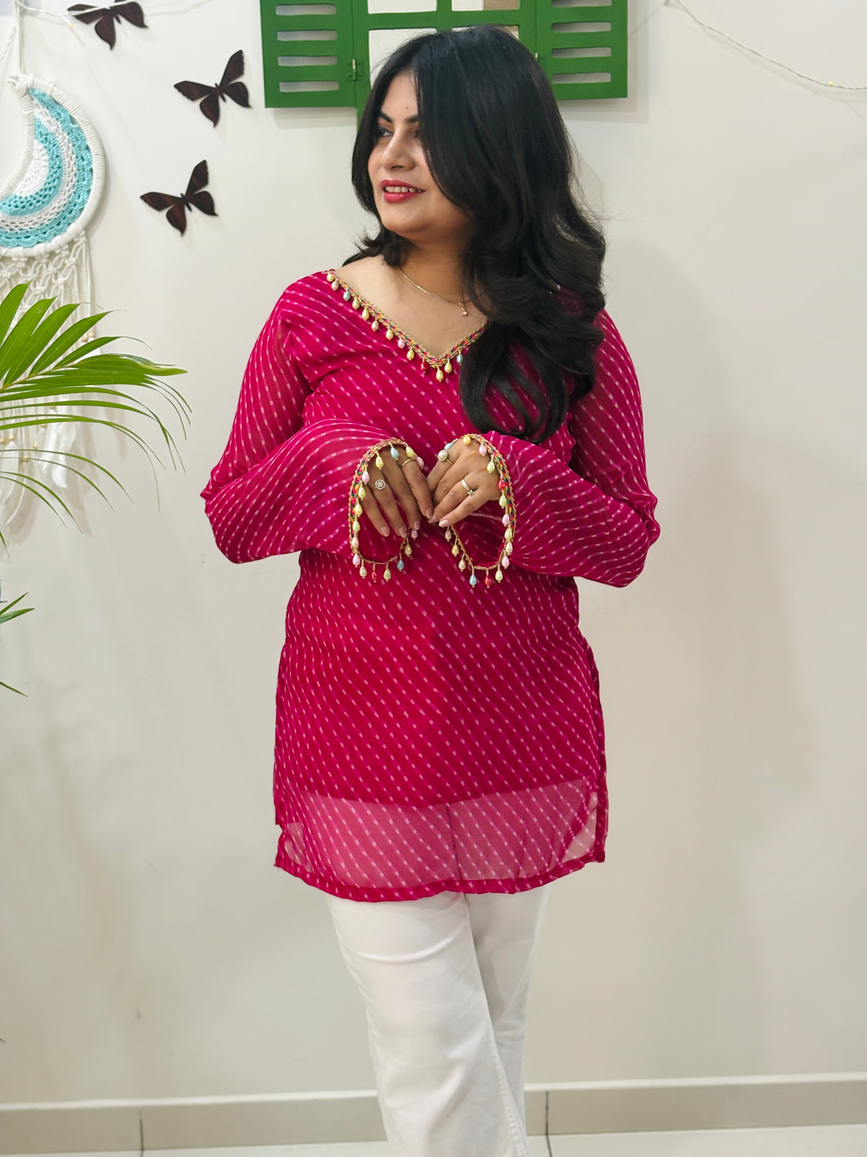 Pink Kota Doria Kurti