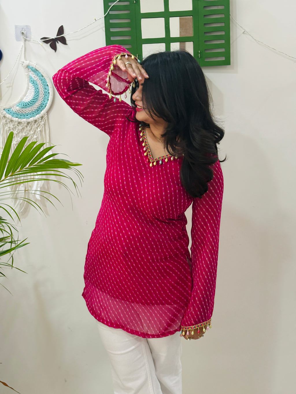 Pink Kota Doria Kurti