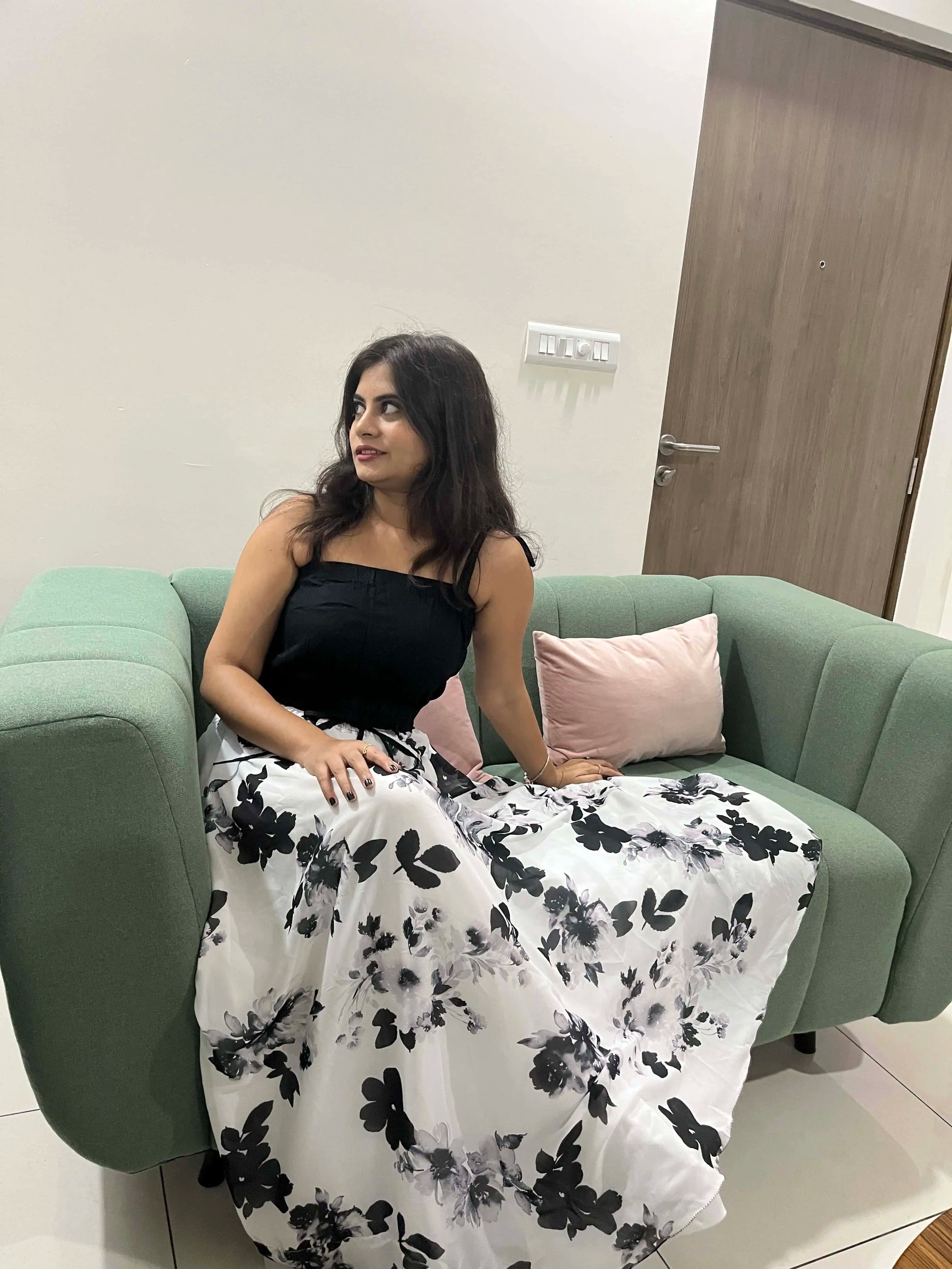 Floral B&W Georgette Skirt