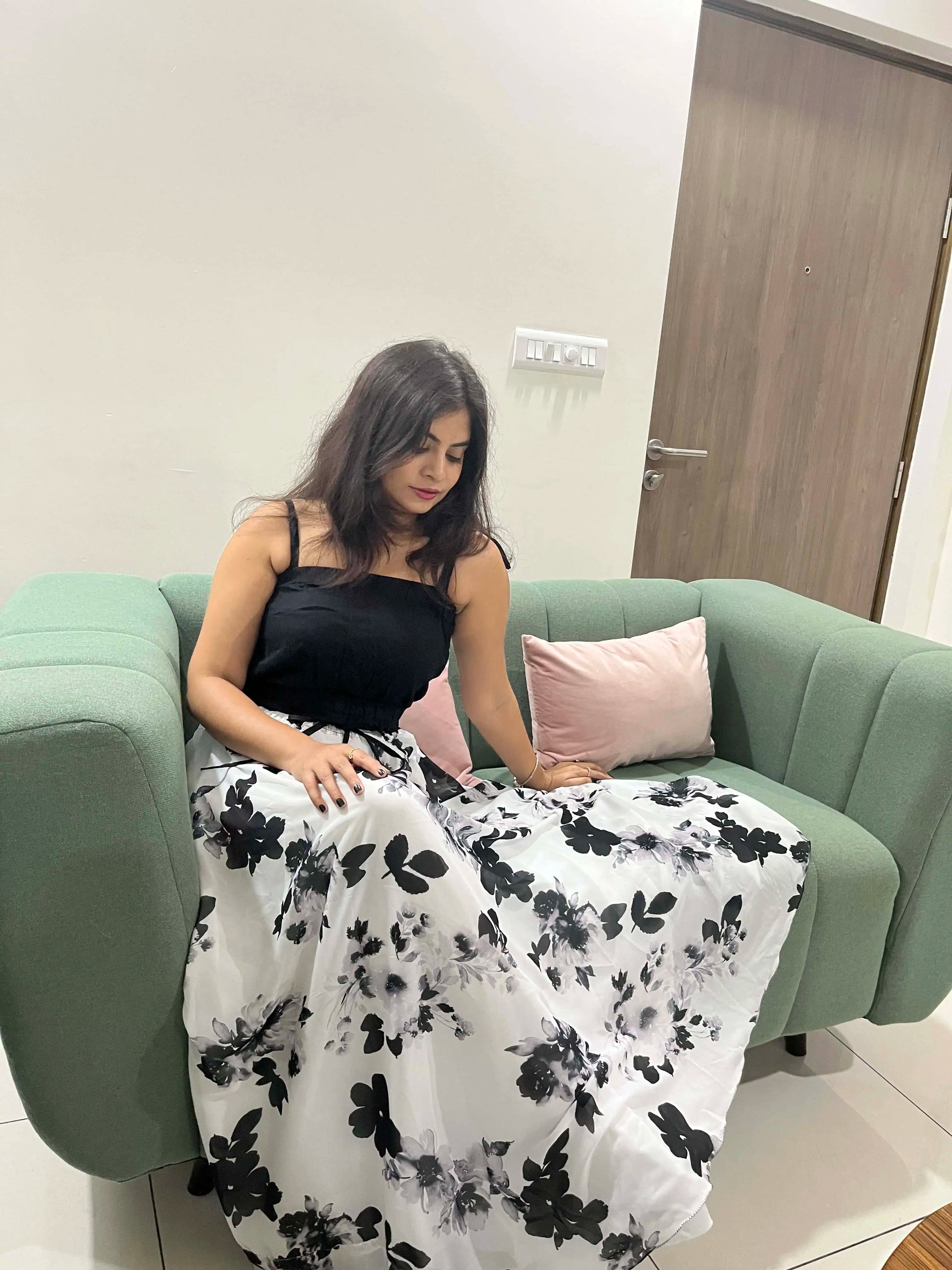 Floral B&W Georgette Skirt