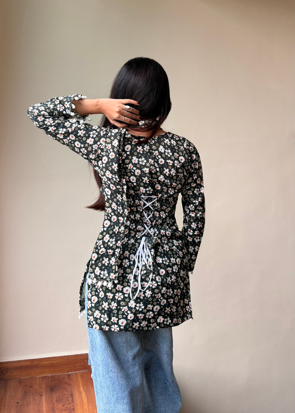 Mogra Noir Kurti (Bottle Green & Floral)
