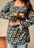 Mogra Noir Kurti (Bottle Green & Floral)