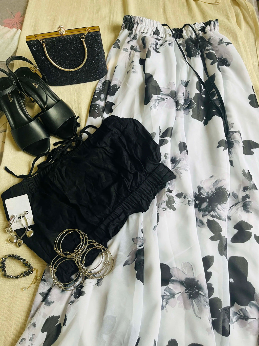 Floral B&W Georgette Skirt