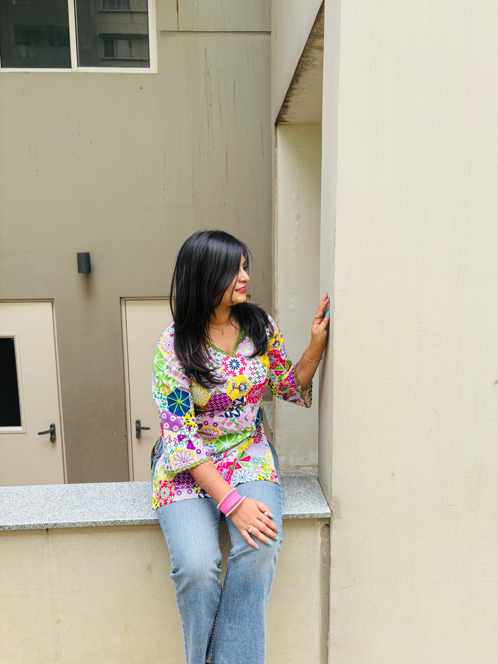 Mosaic Bloom Cotton Kurti