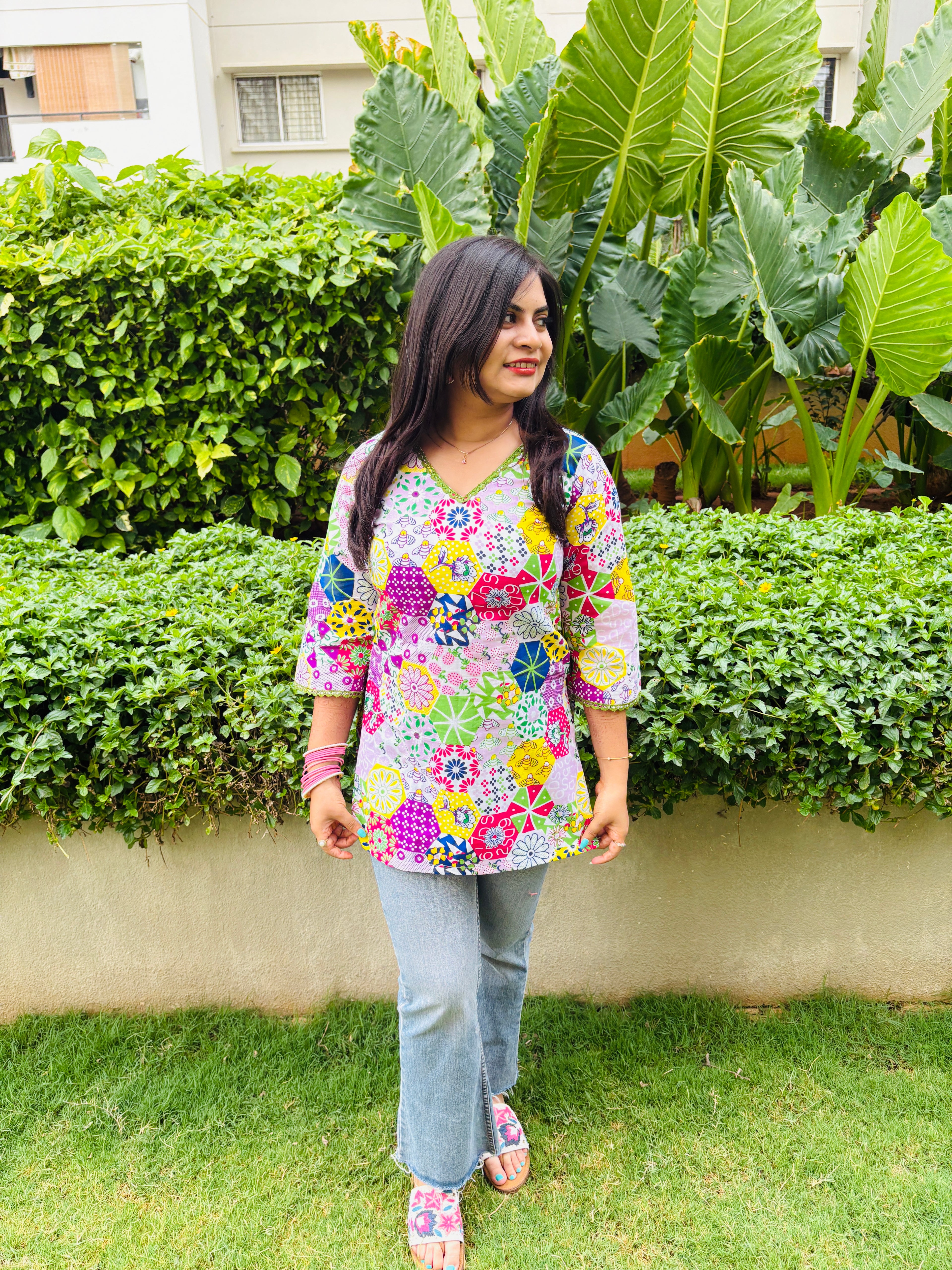 Mosaic Bloom Cotton Kurti