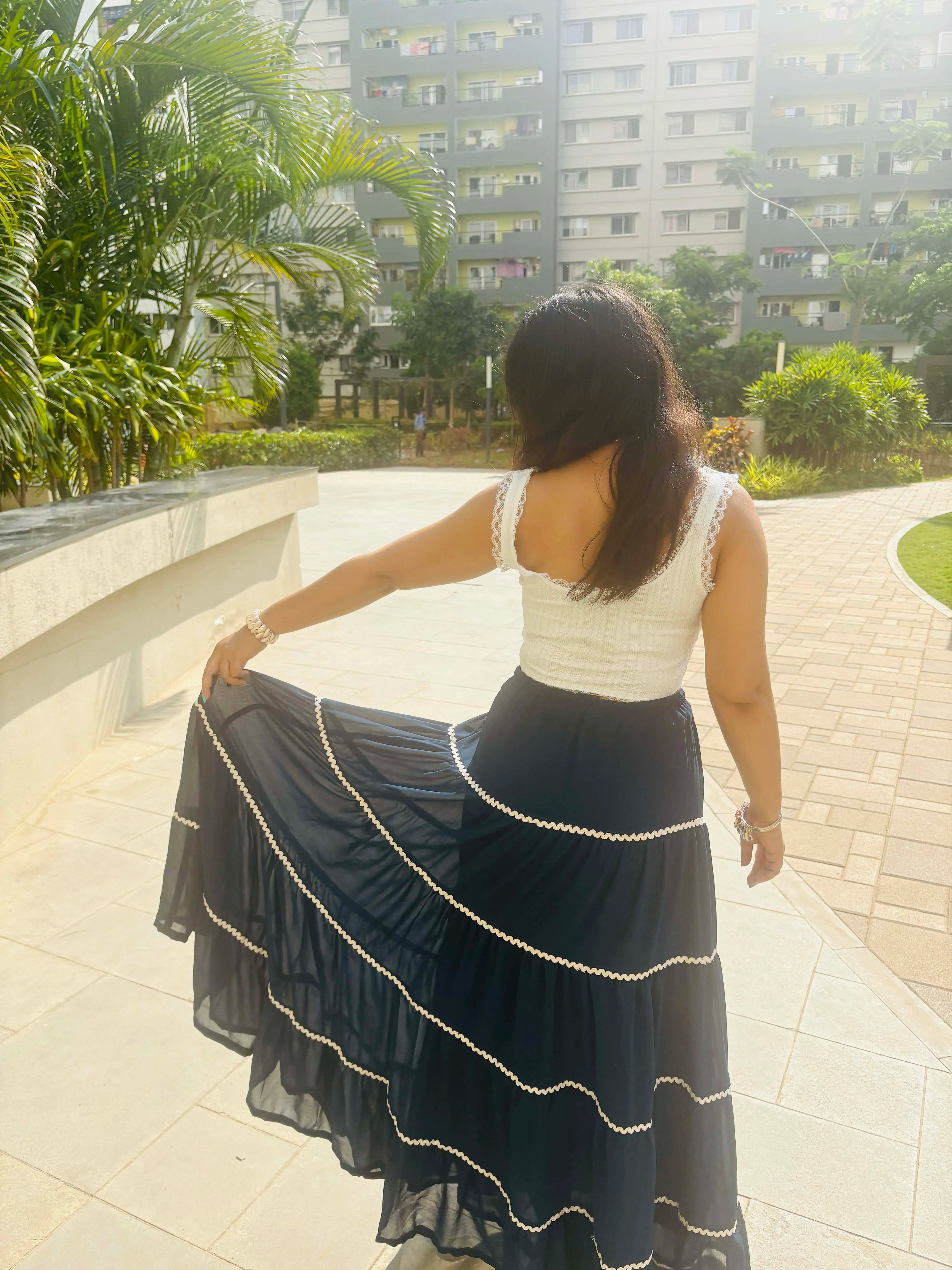 Tiered Blue Georgette Skirt