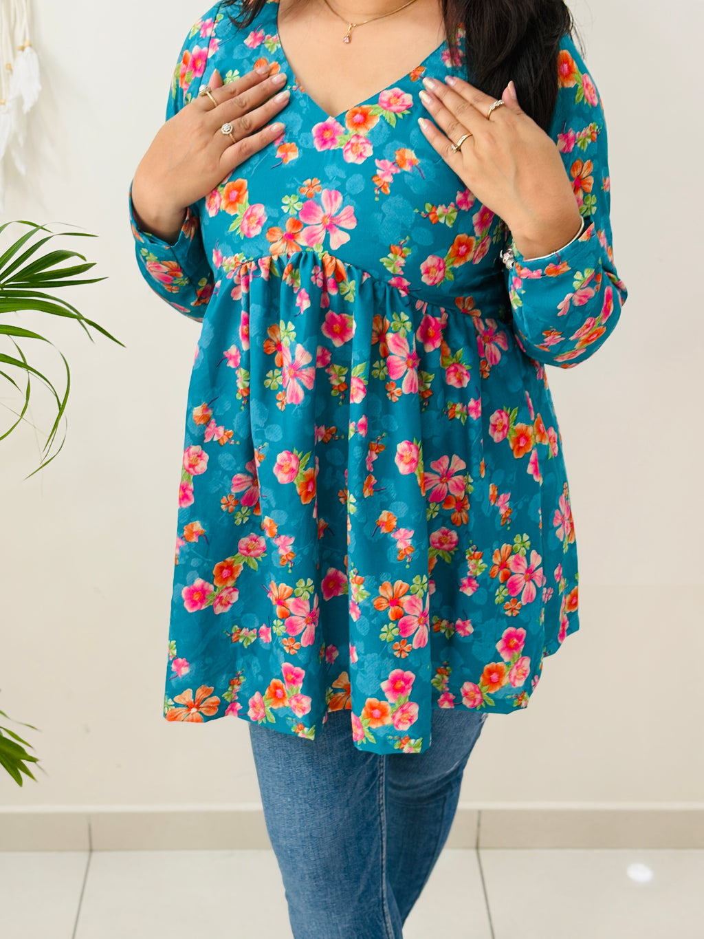 Teal Blossom Alia Cut Kurti