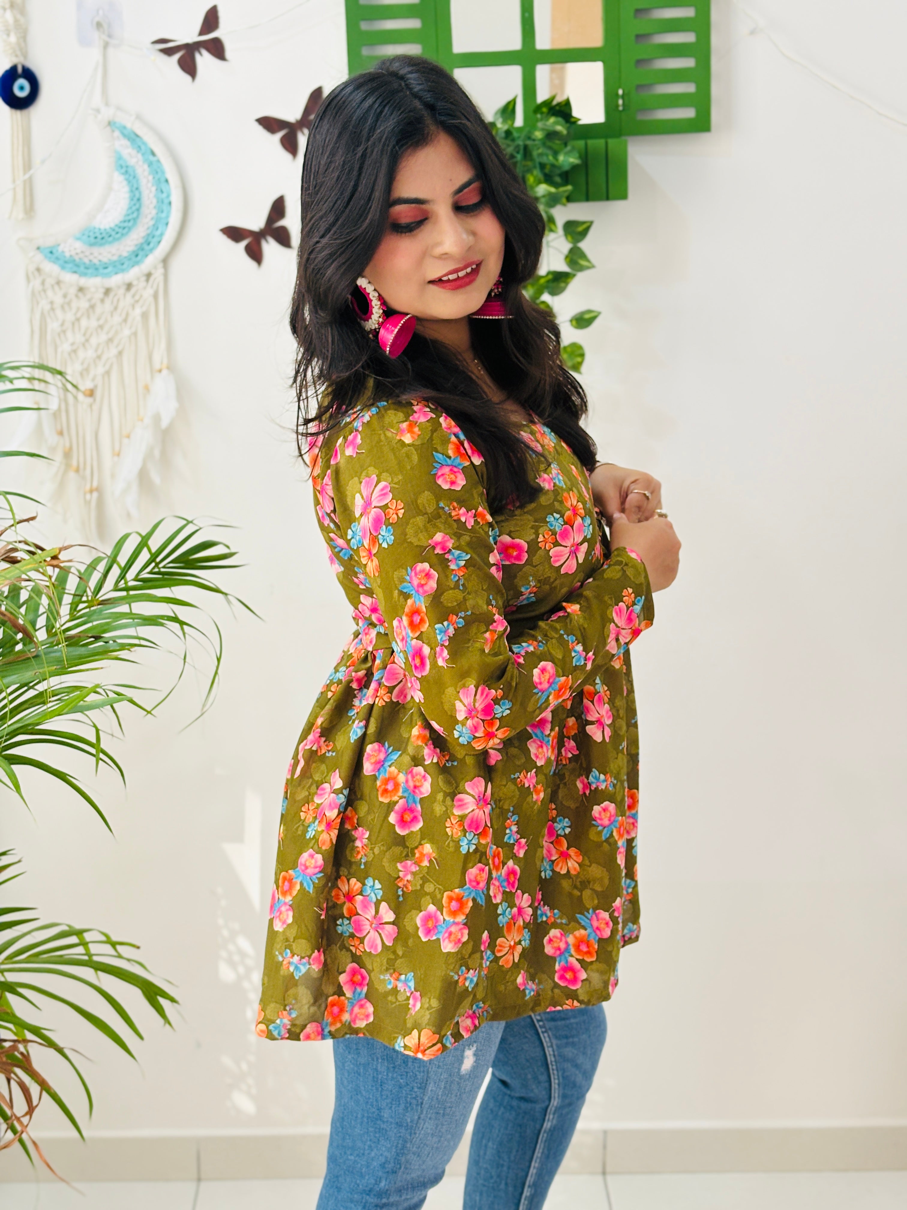 Olive Bloom Alia Cut Kurti