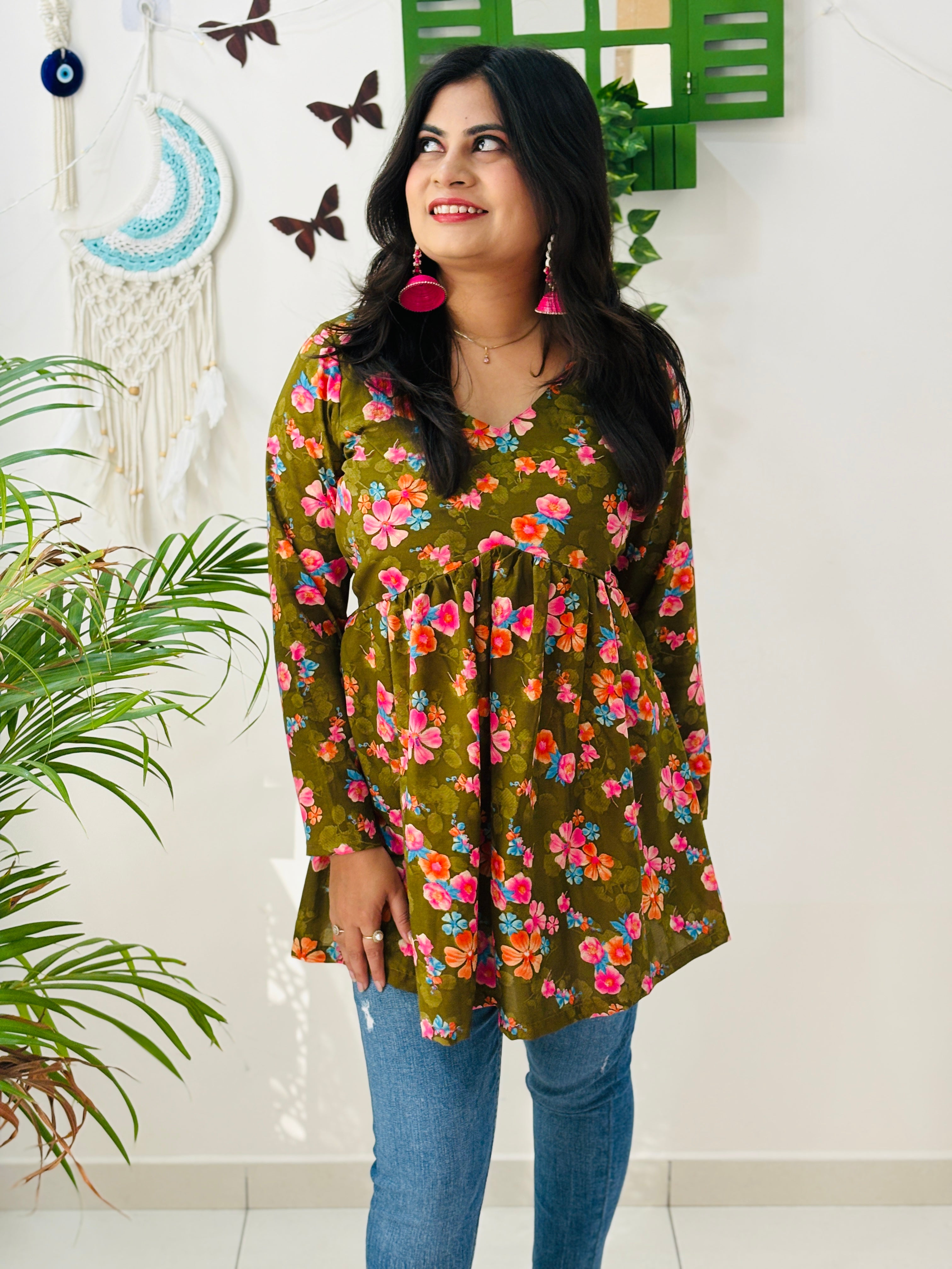 Olive Bloom Alia Cut Kurti