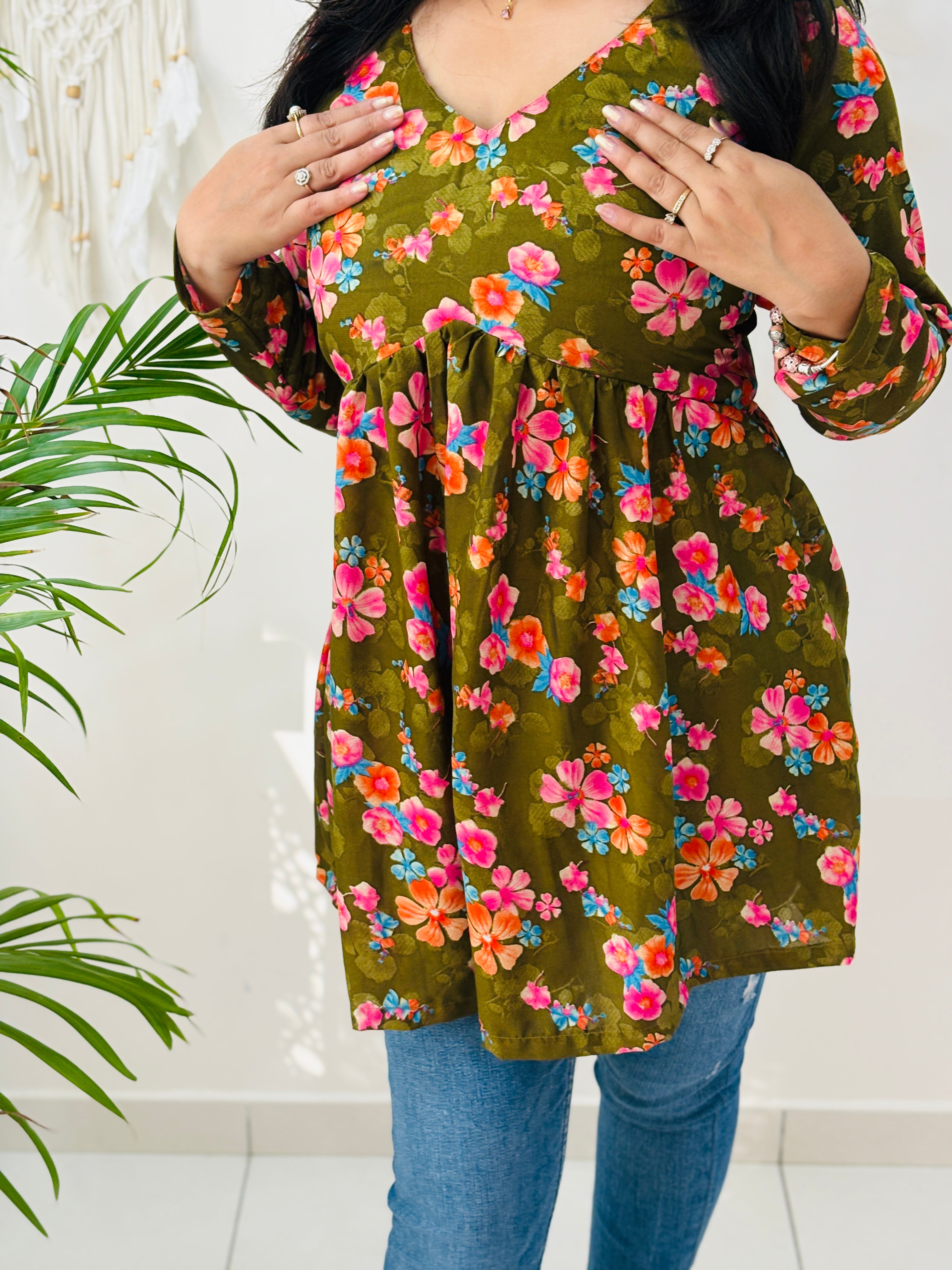 Olive Bloom Alia Cut Kurti