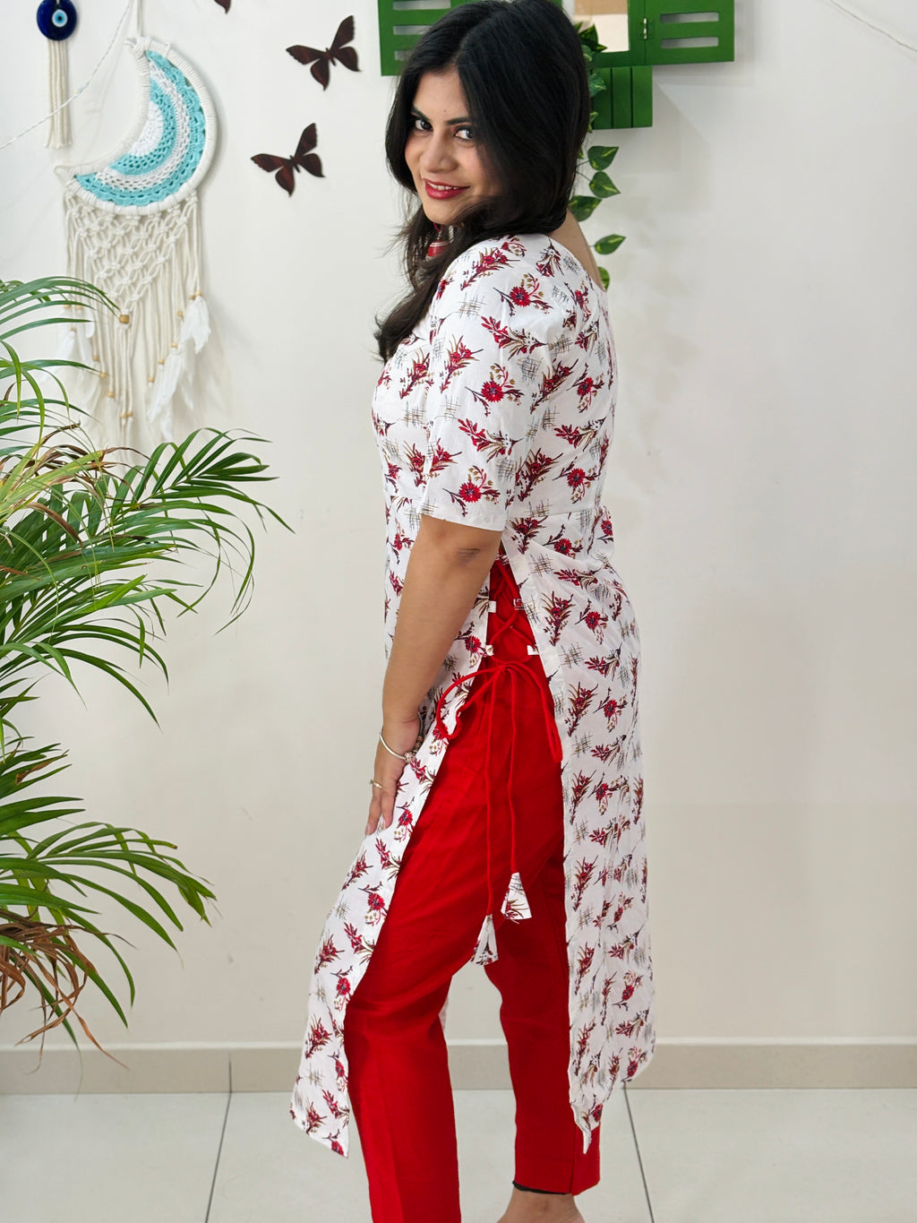 Red Bloom Office Kurta Set