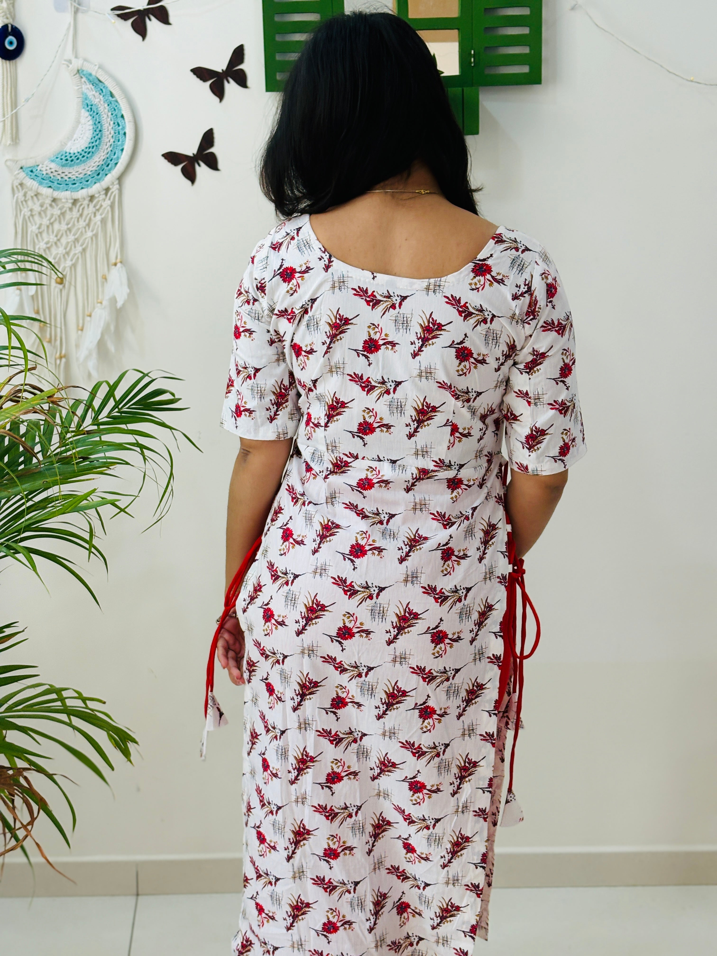Red Bloom Office Kurta Set