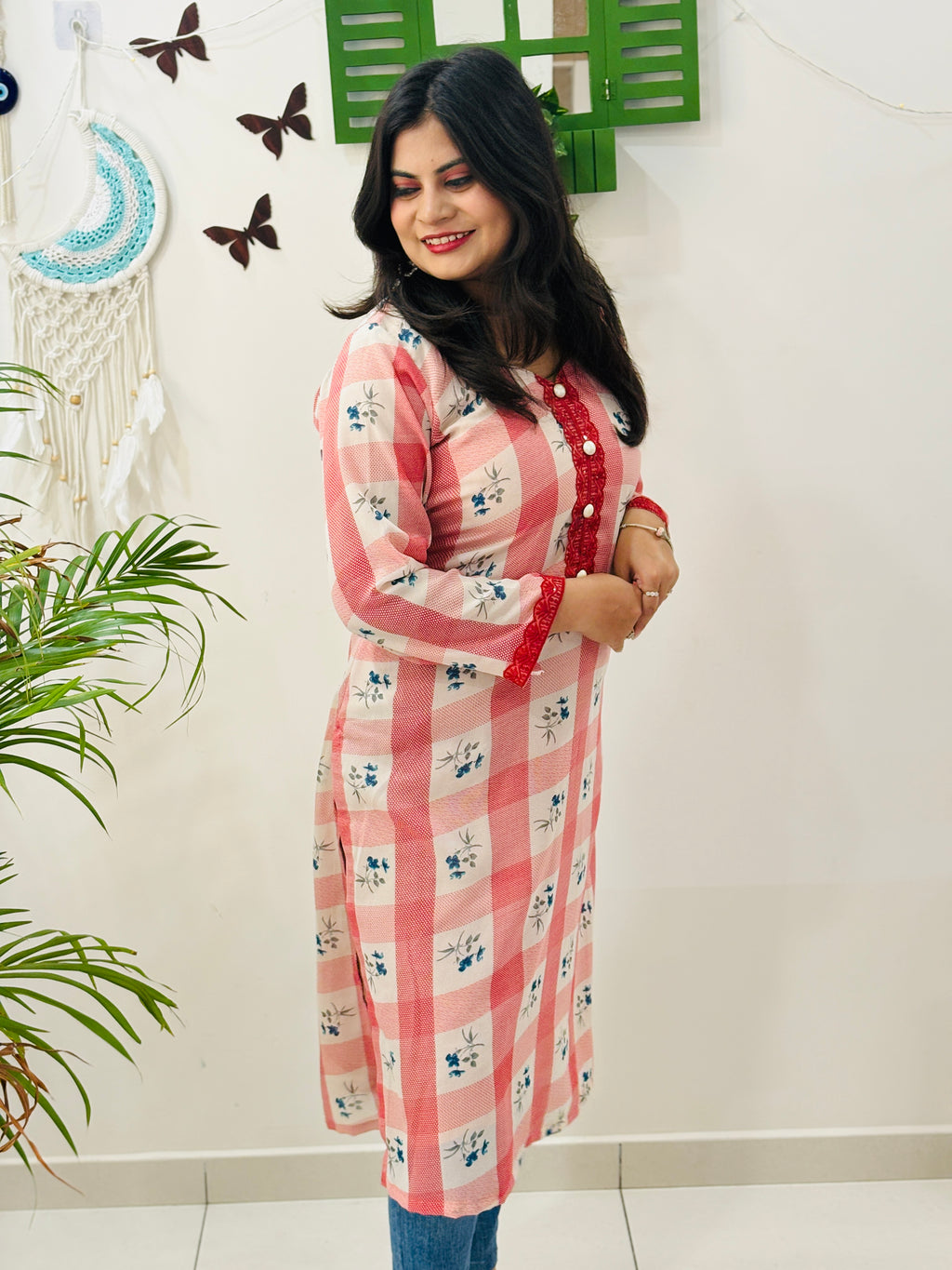 Blush Check Office Kurta
