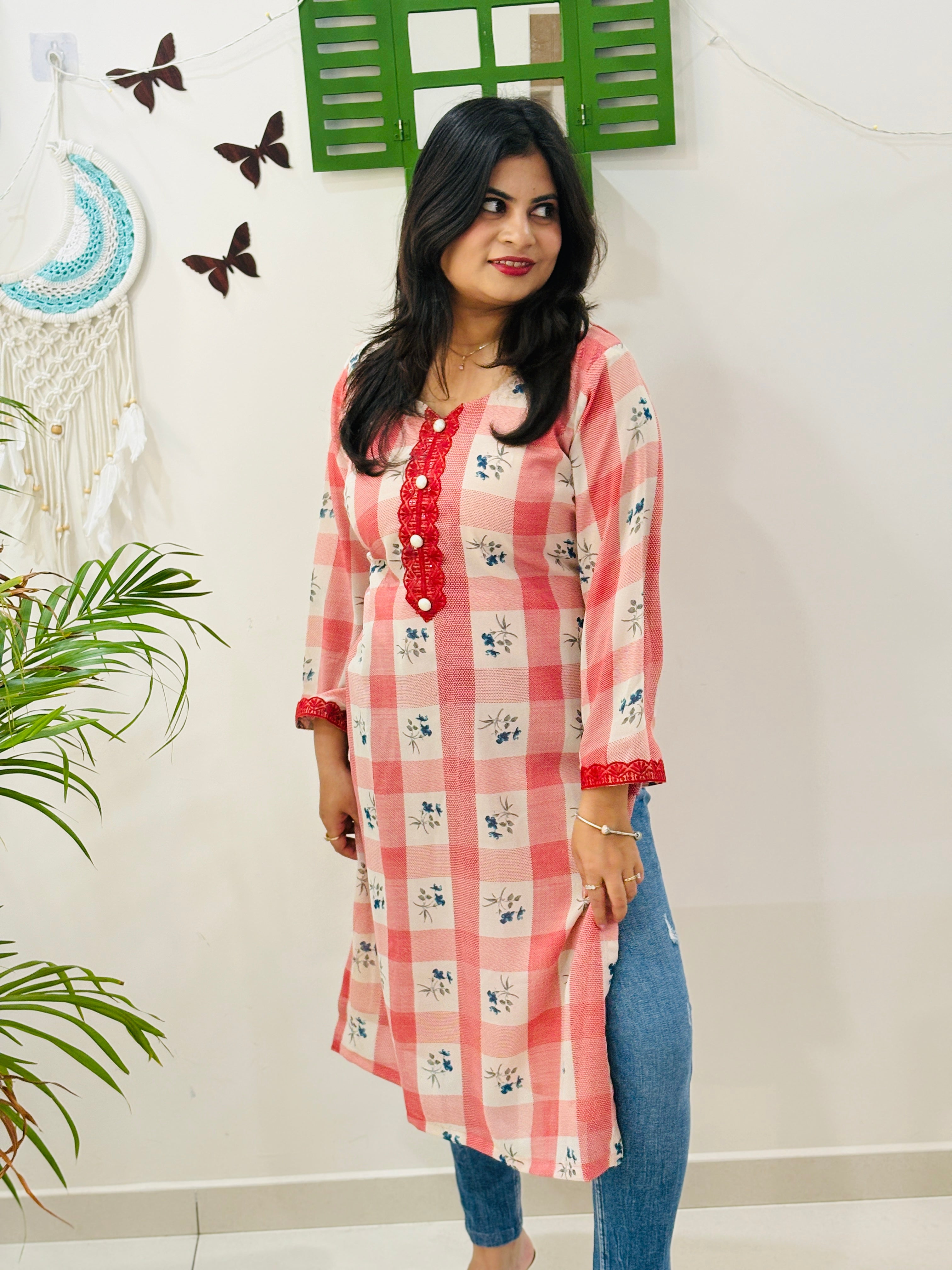 Blush Check Office Kurta