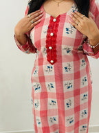 Blush Check Office Kurta