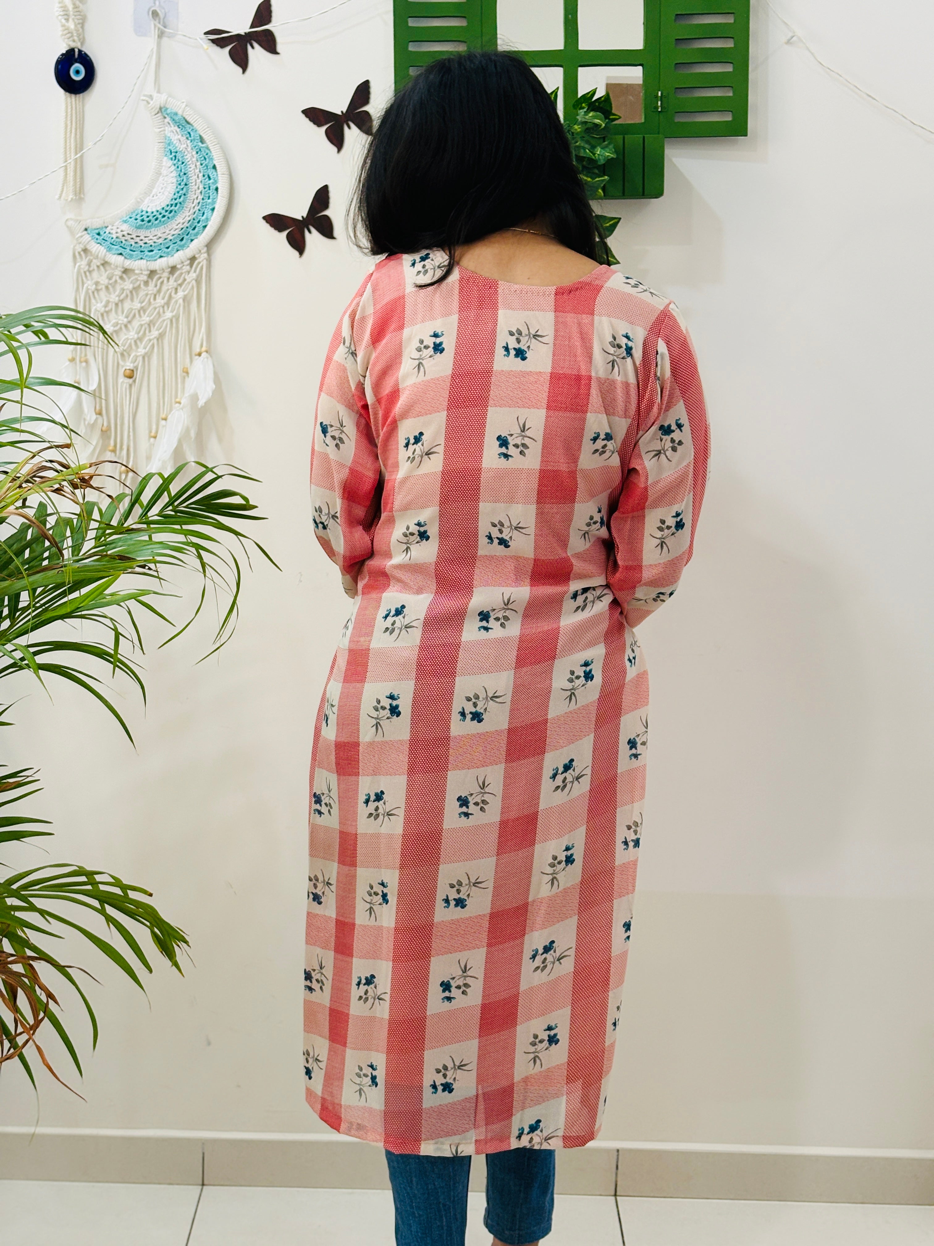 Blush Check Office Kurta