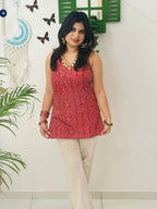 Sunehari Laal Bandhani Halter Kurti