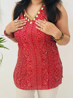 Sunehari Laal Bandhani Halter Kurti