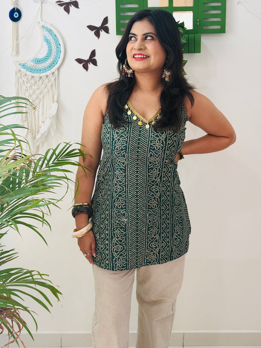 Emerald Green Bandhani Kurti