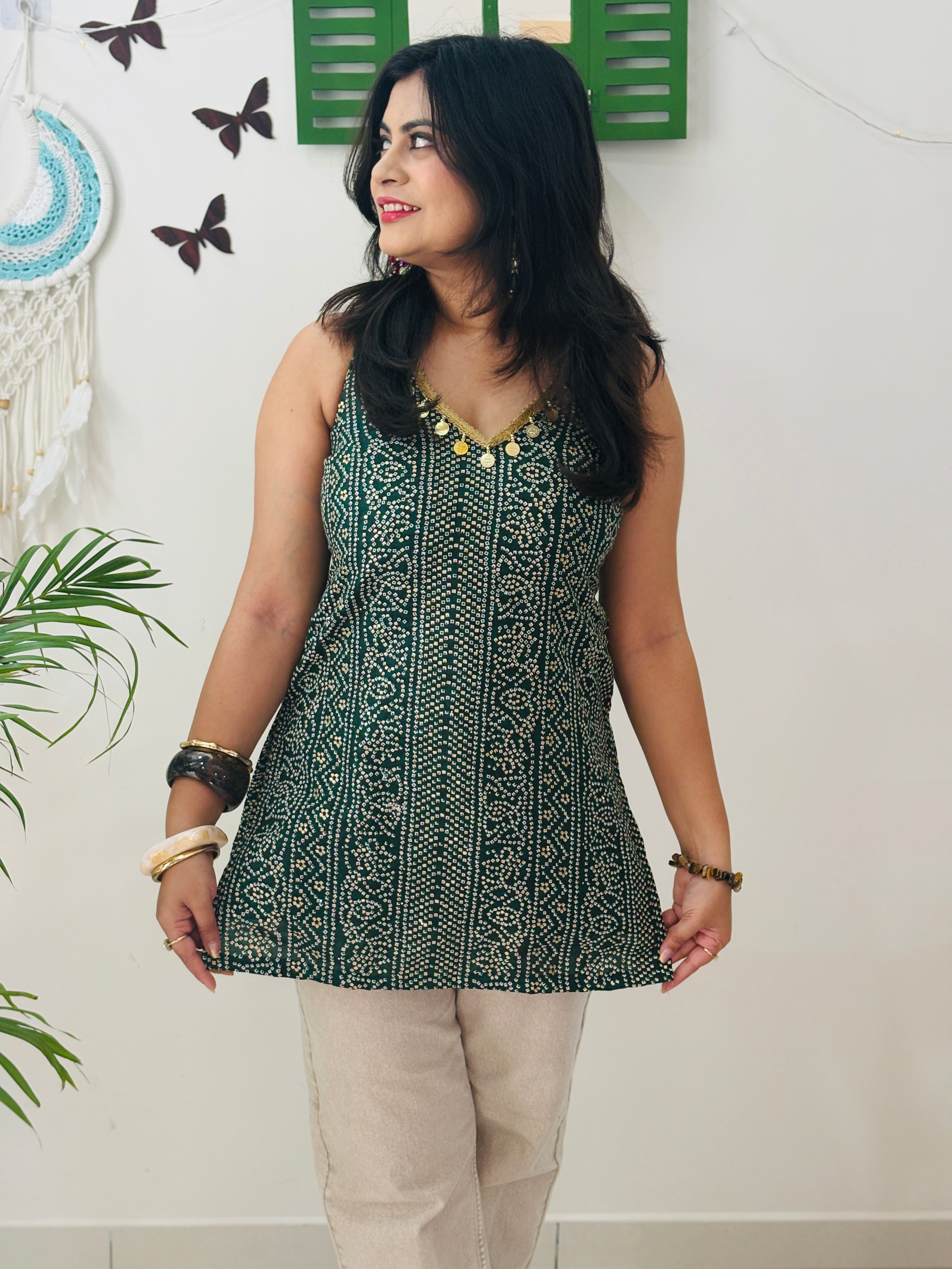 Emerald Green Bandhani Kurti