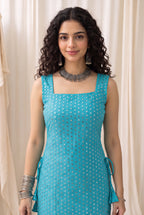 Madhuri Mirrorwork Kurti – Teal