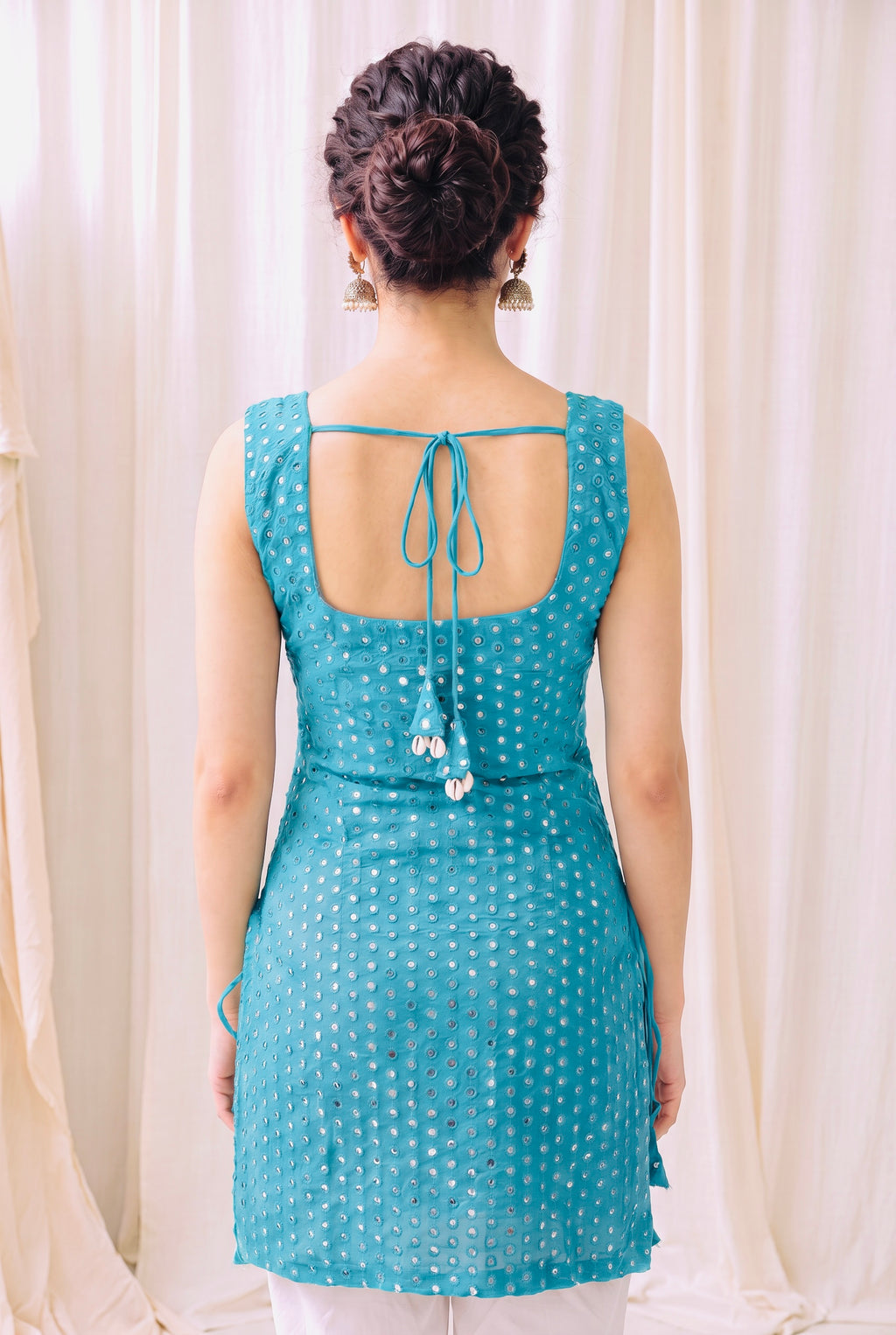 Madhuri Mirrorwork Kurti – Teal